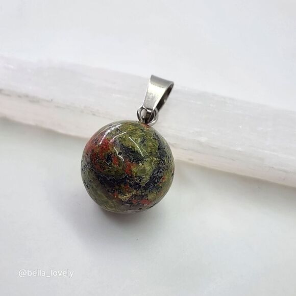 Unakite Jasper Stone Ball Pendant Prism Magic Handmade .97" Hippie Healing - Picture 1 of 3